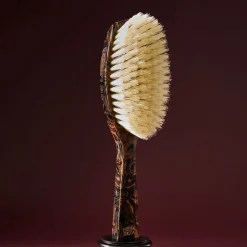 Oval Chocolate Carrara Acetate White-Bristle Hairbrush