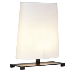 Oval Matte-Black Small Table Lamp with White Cotton Shade