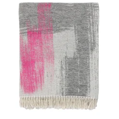 Painted Fringed Pink & Gray Blanket