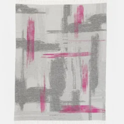 Painted Fringed Pink & Gray Blanket