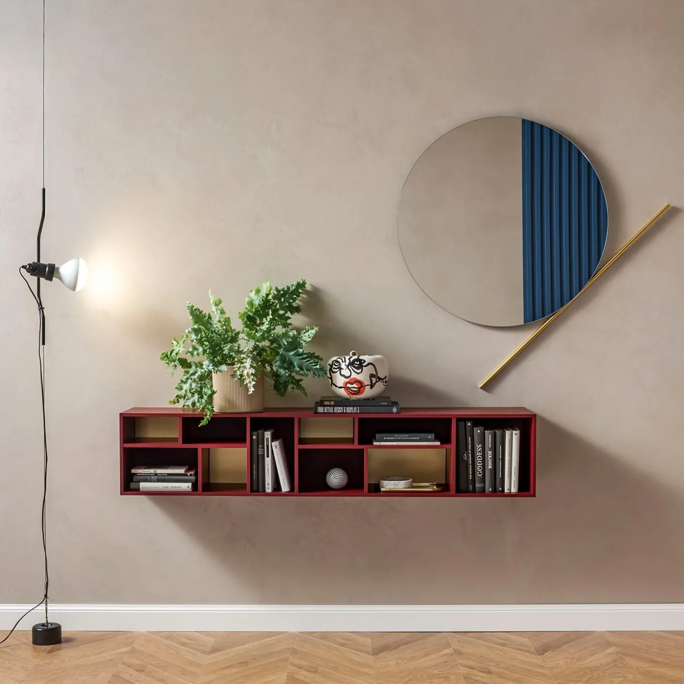 Pangea Large Marsala-Red & Brass Wall Unit