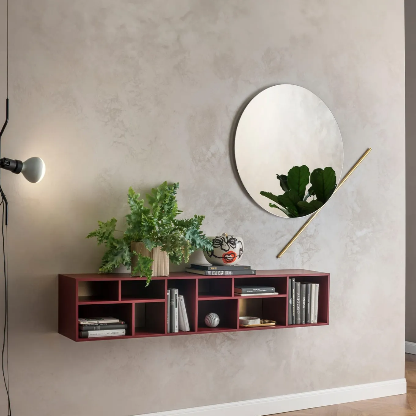 Pangea Large Marsala-Red & Brass Wall Unit