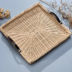 Papavero Square Wicker Tray with Horn Handles