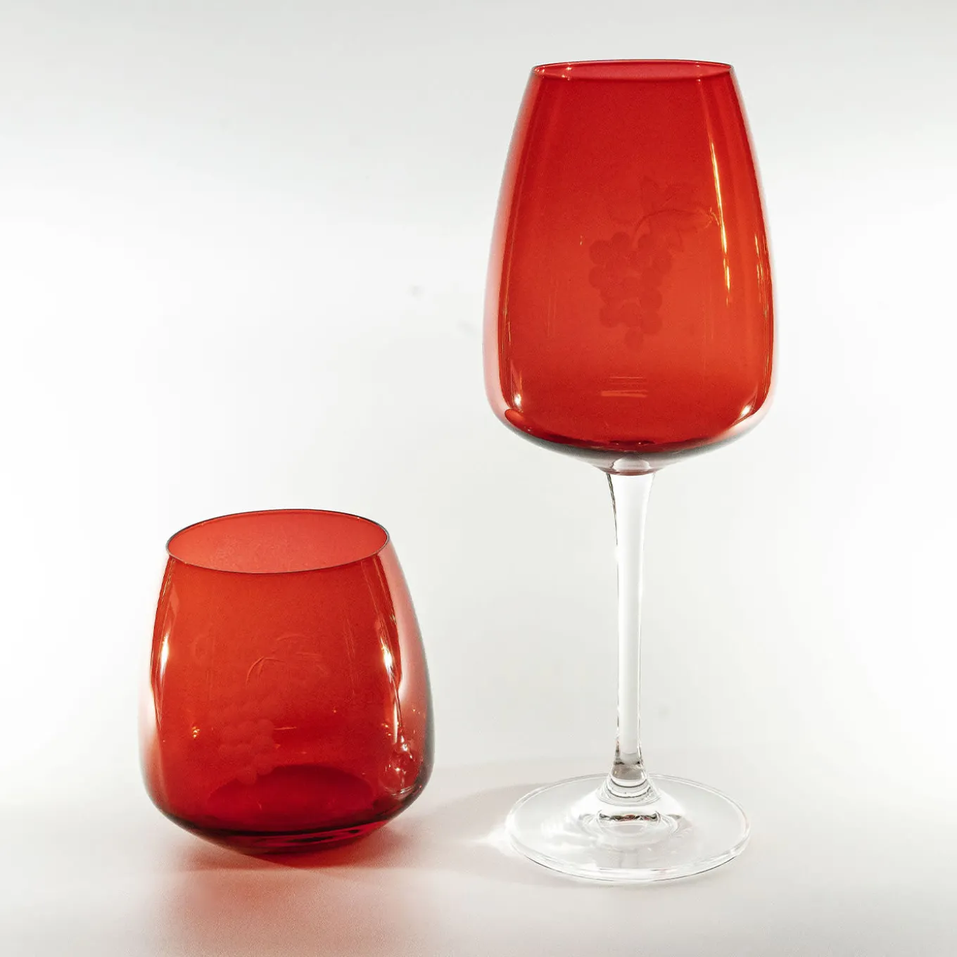 Parigi Set of 6 Etchhed Red & Transparent Stem Water Glasses