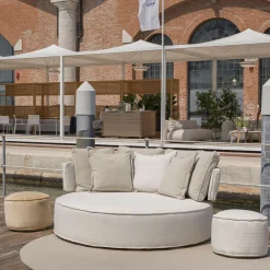 Patos Round Beige fabric with cushions Outdoor Daybed
