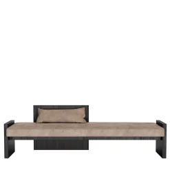 P.Bench brown leather and dark brown wood panels bench
