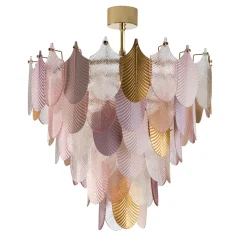 Peacock Medium Pink and Gold Chandelier