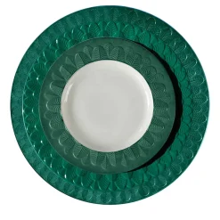 PEACOCK RIM SOUP PLATE - GREEN