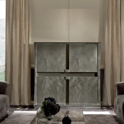 Pearl 4-Door Gray Figured Sycamore Bar Cabinet