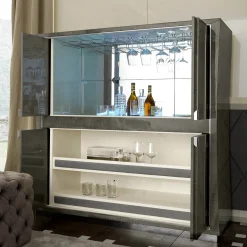 Pearl 4-Door Gray Figured Sycamore Bar Cabinet