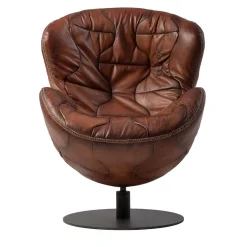 Pelè hand-patinated brown Crust leather swivel armchair