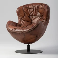 Pelè hand-patinated brown Crust leather swivel armchair