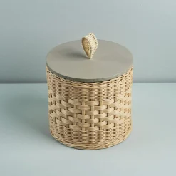 Perla Low Wicker Jar with Wood Lid