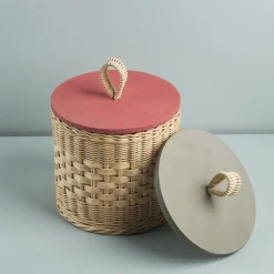 Perla Low Wicker Jar with Wood Lid