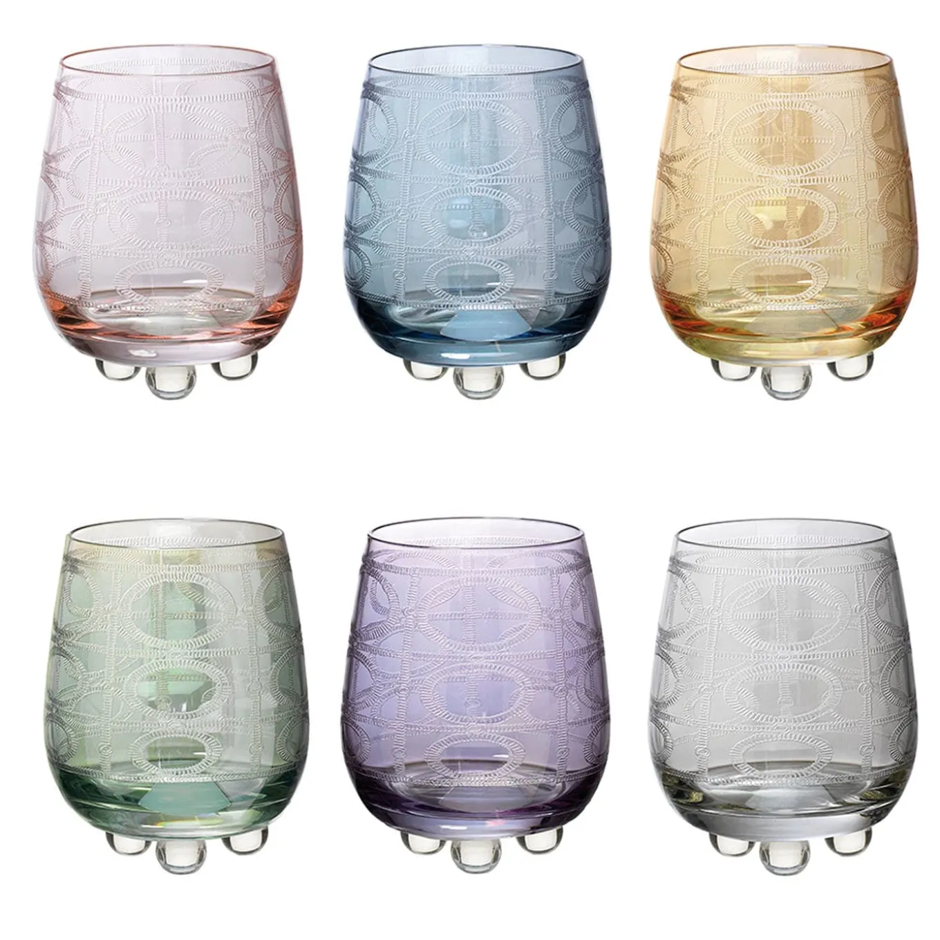 Perle Polychrome Set of 6 Patterned Water Glasses