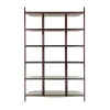 Petra Red Metal Bookcase with Curved Bronze Glass Shelves