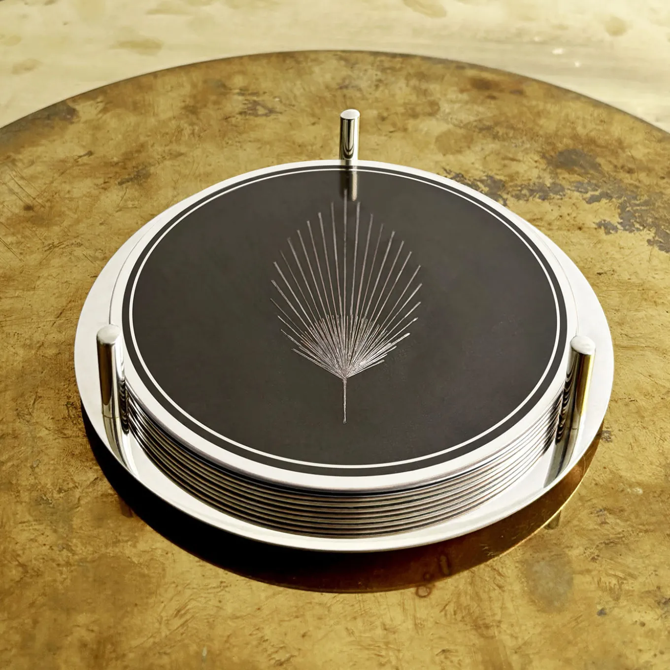 Phoinix Set of 6 silver-plated copper coasters