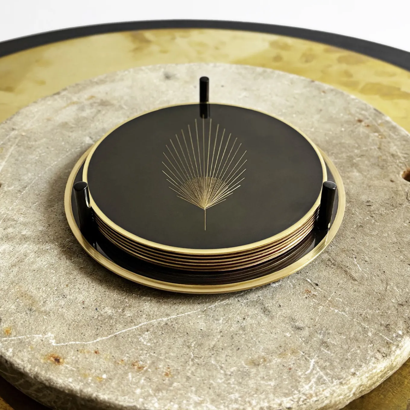 Phoinix Set of 6 burnished brass coasters