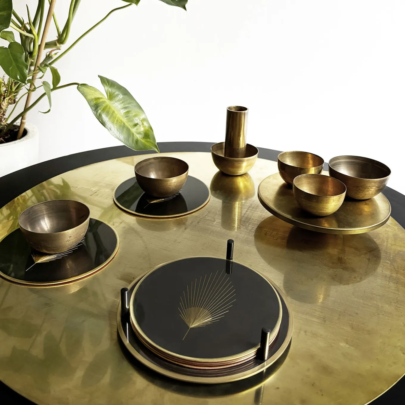 Phoinix Set of 6 burnished brass coasters