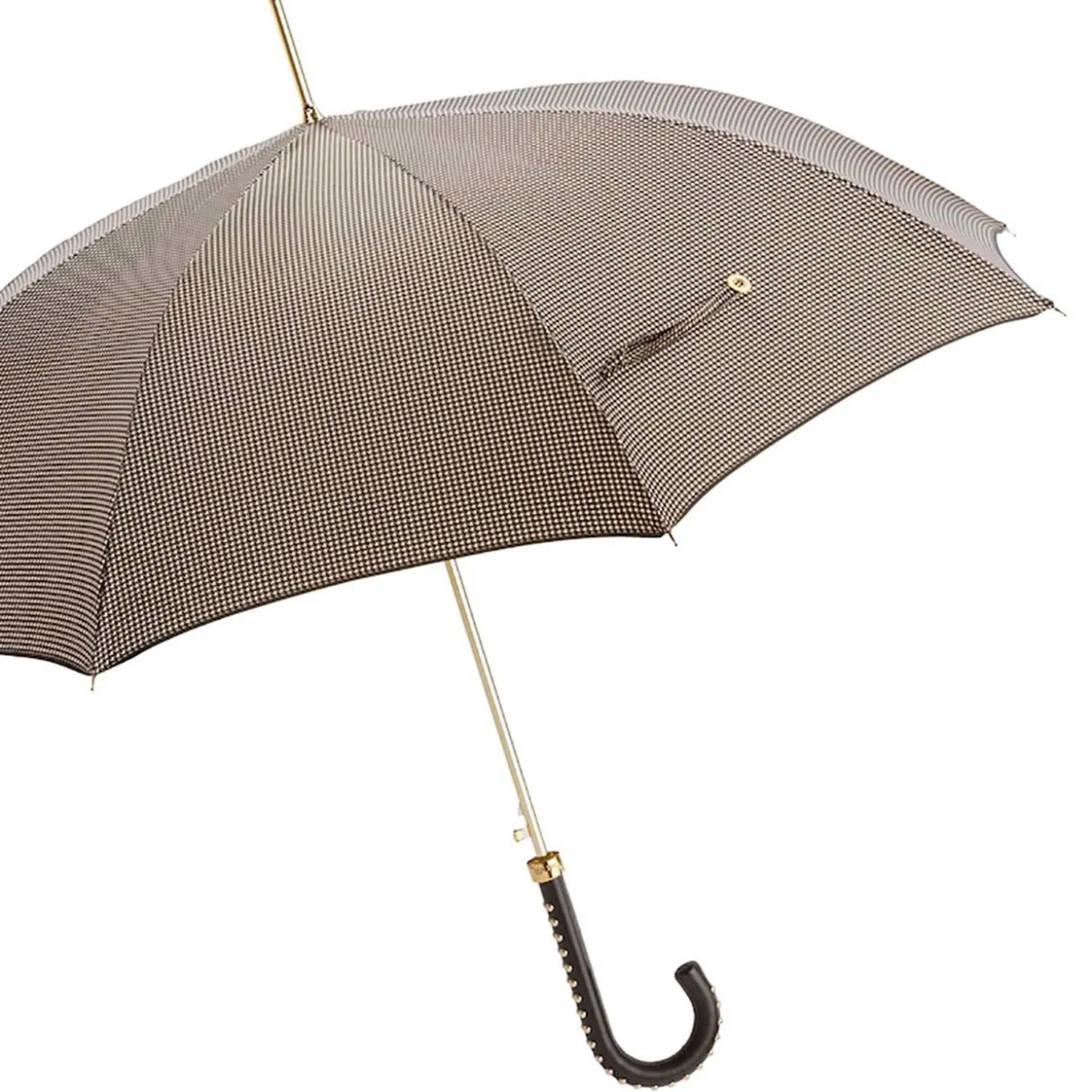 Pied de Poule Umbrella with Studded Leather Handle