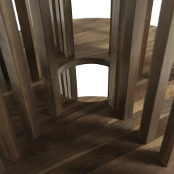 Pillar 6-Shelf Circular Walnut Bookcase by C.R. & S. Riva 1920