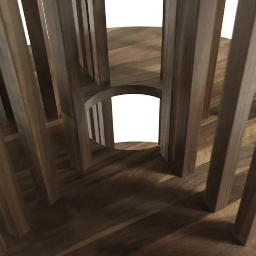 Pillar 6-Shelf Circular Walnut Bookcase by C.R. & S. Riva 1920
