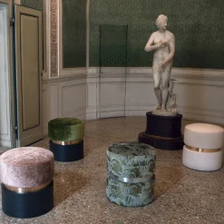 Pink Cylinder Wood Pouf