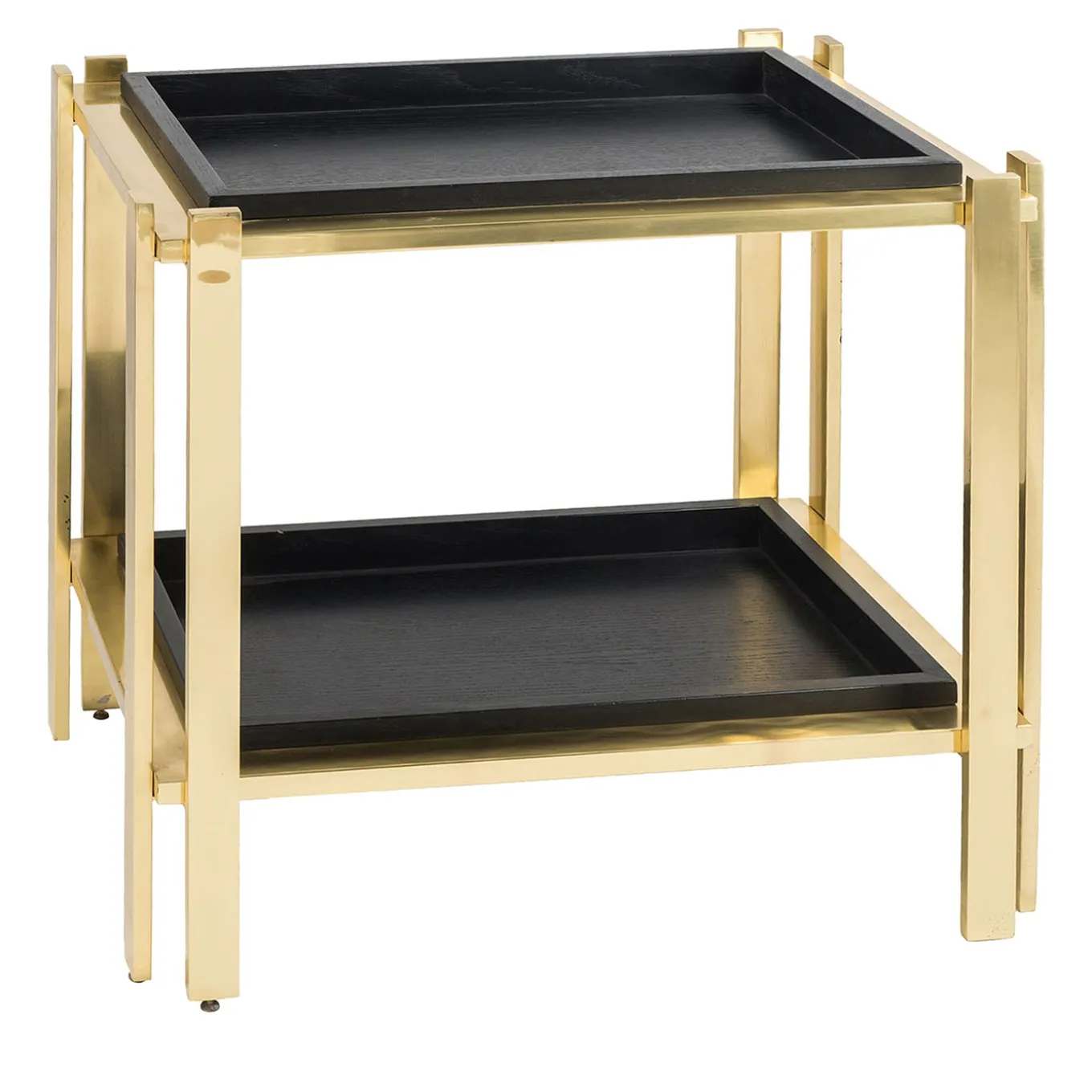 Plateau Oak Wood Removable Trays and Brass Serving Table
