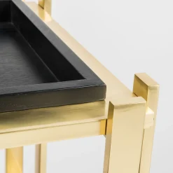 Plateau Oak Wood Removable Trays and Brass Serving Table