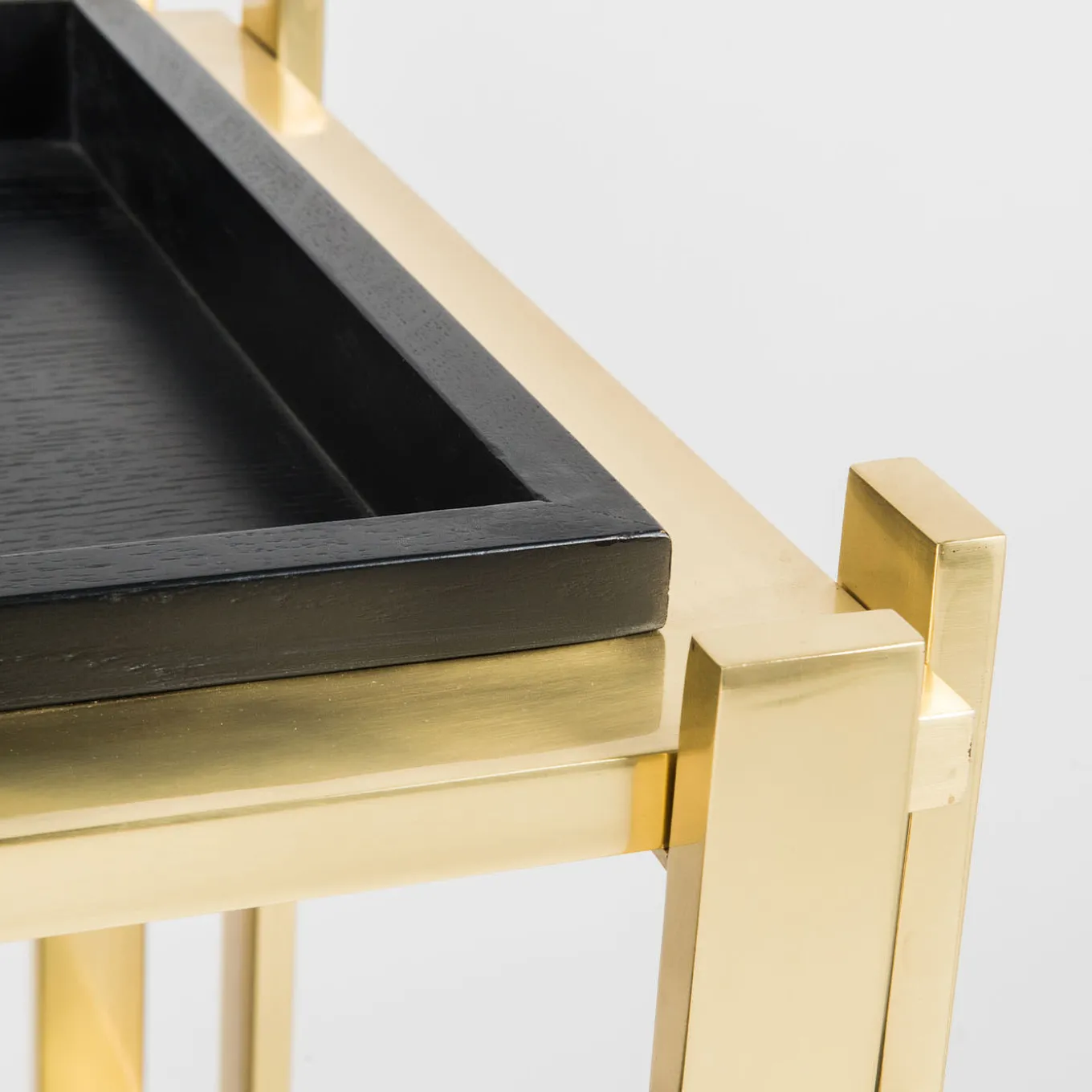 Plateau Oak Wood Removable Trays and Brass Serving Table
