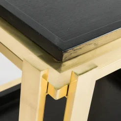 Plateau Oak Wood Removable Trays and Brass Serving Table
