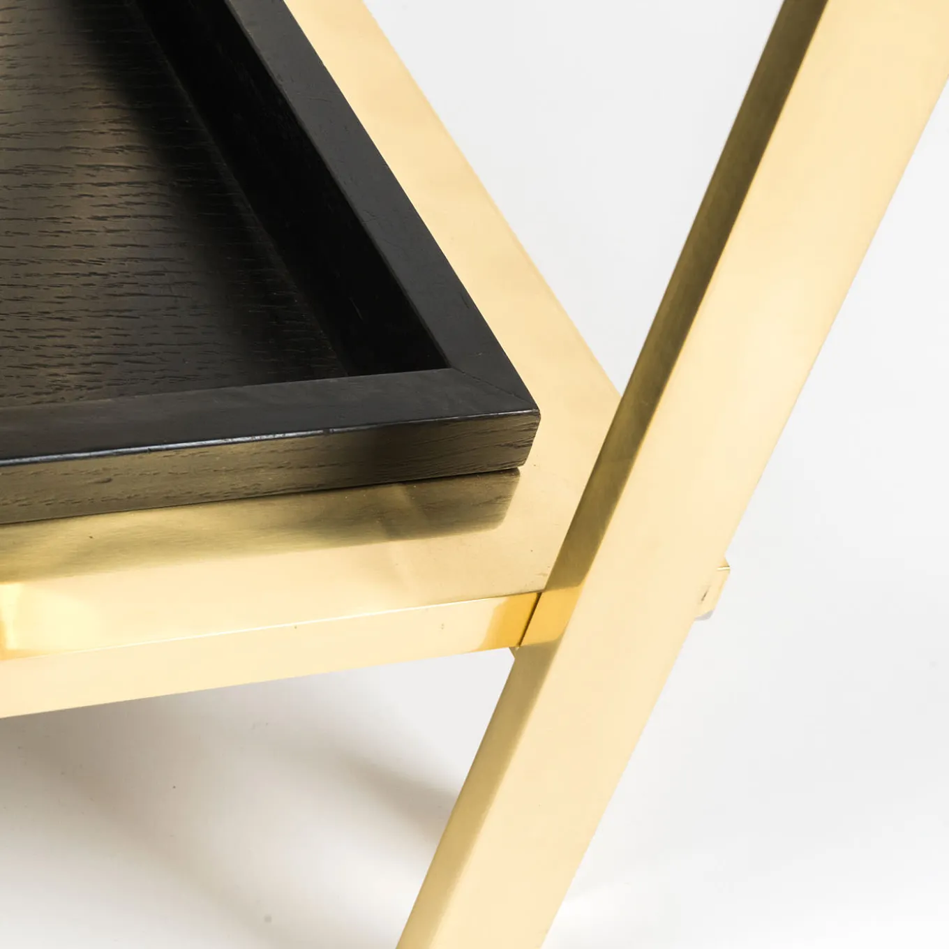 Plateau Oak Wood Removable Trays and Brass Serving Table