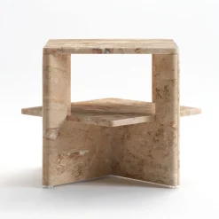 Plus+Doble Travertine Side Table by Antonio Saporito