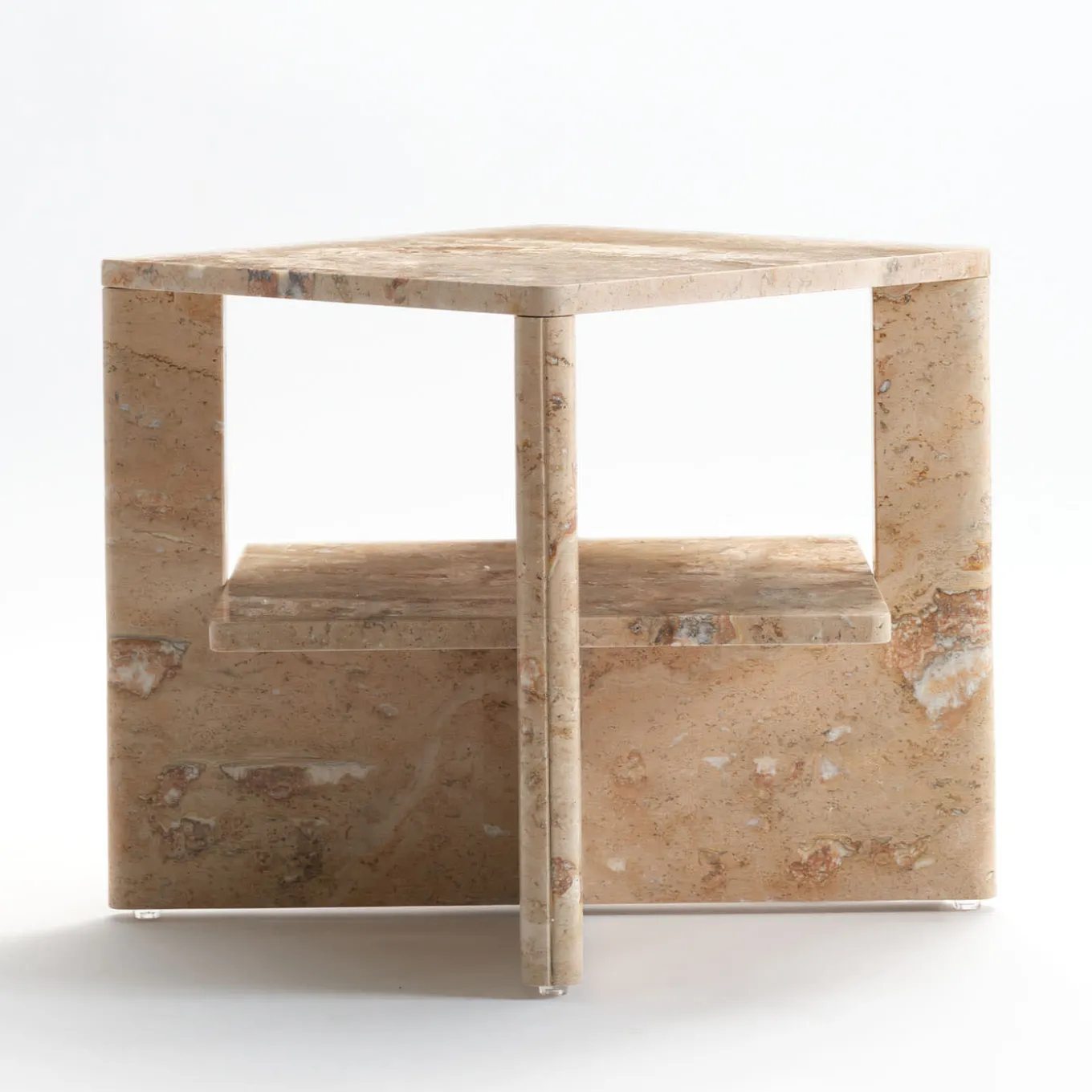 Plus+Doble Travertine Side Table by Antonio Saporito