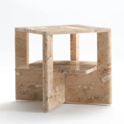 Plus+Doble Travertine Side Table by Antonio Saporito