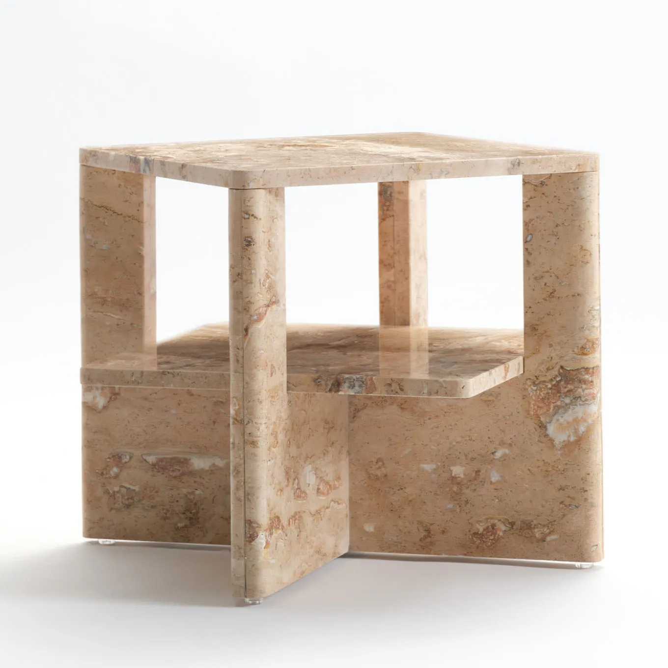 Plus+Doble Travertine Side Table by Antonio Saporito