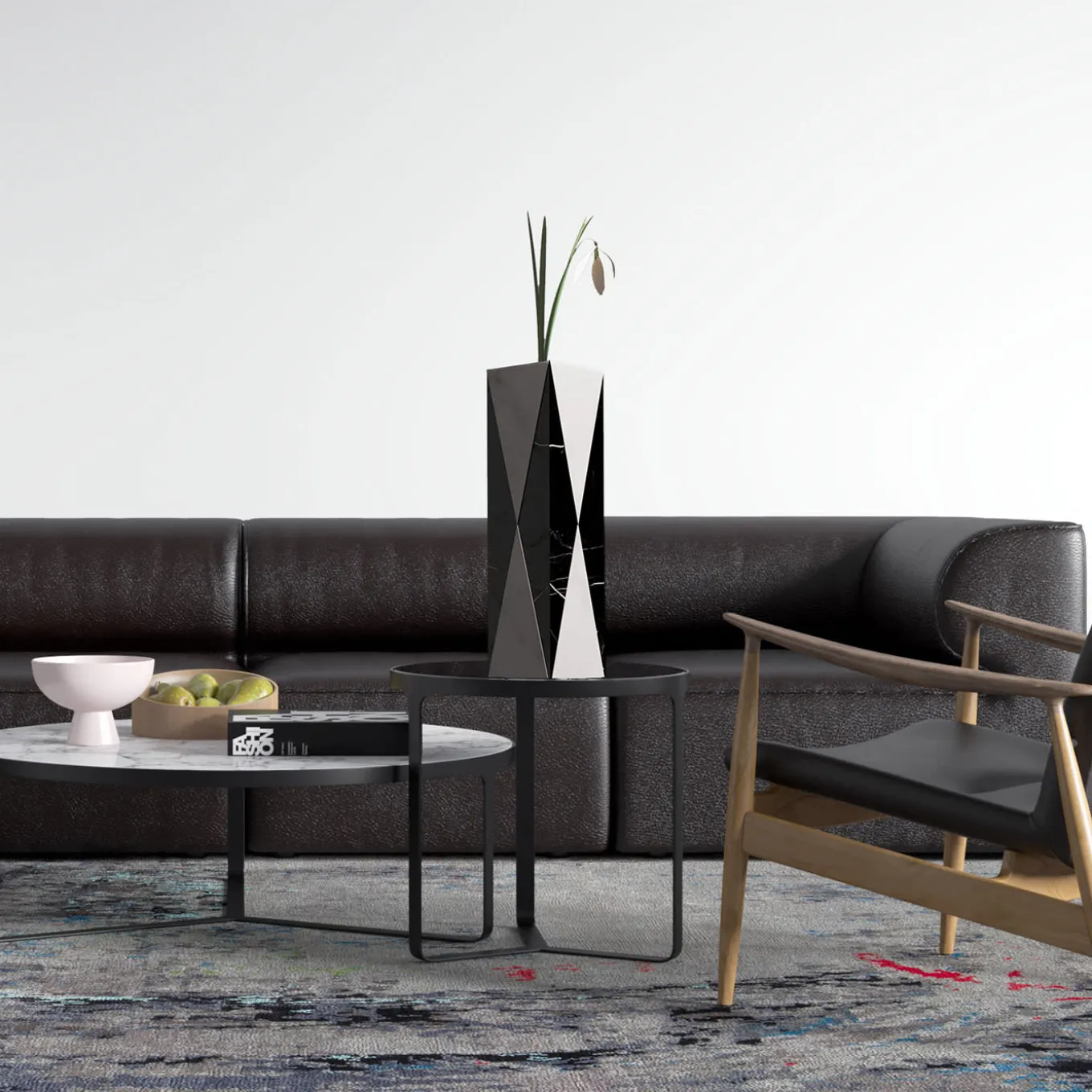 Polimelus Nero Marquina & Bianco Carrara Vase