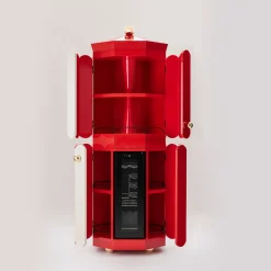 Pollock White and Red Bar Cabinet