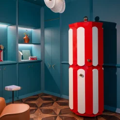 Pollock White and Red Bar Cabinet