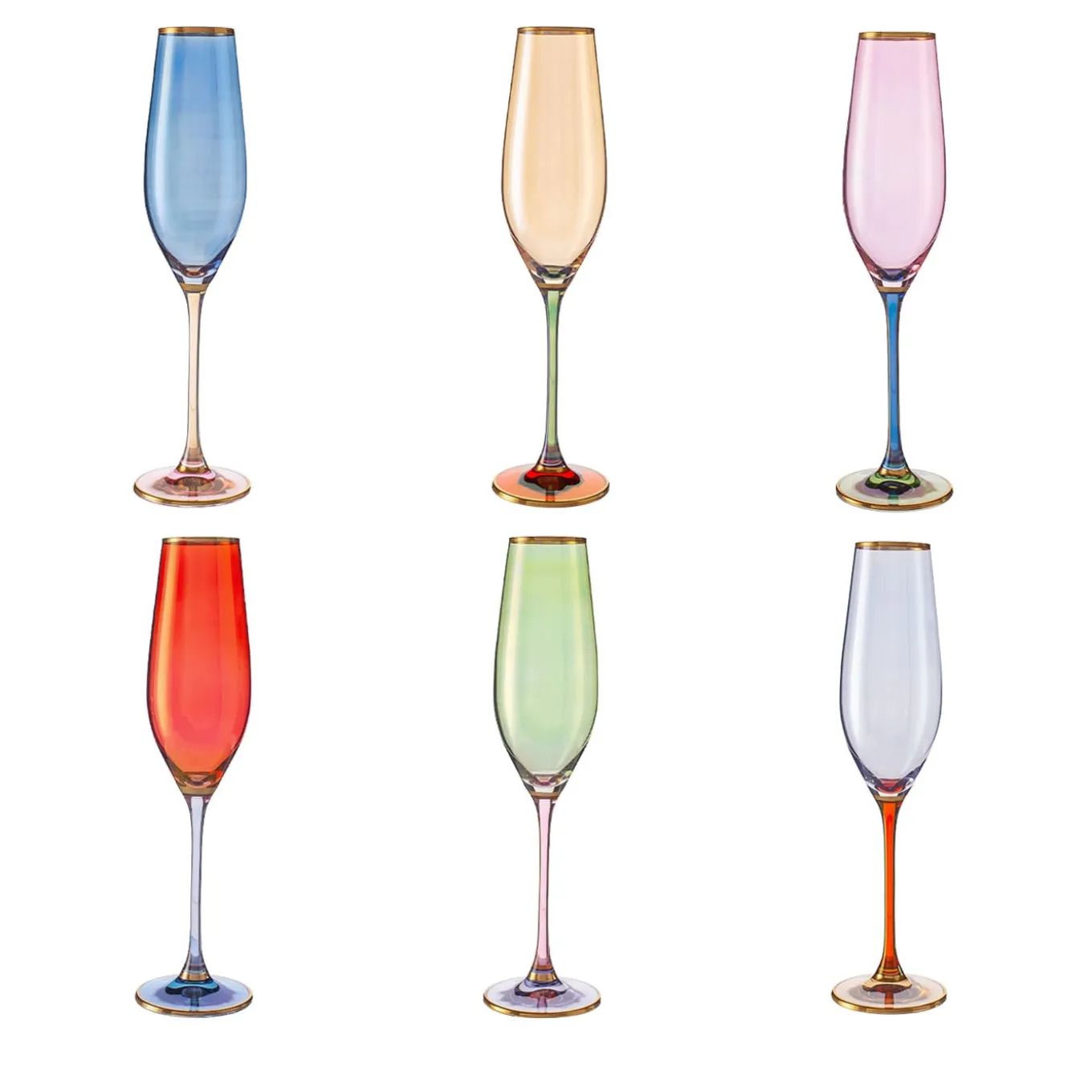 Polychrome Set of 6 Champagne Flutes