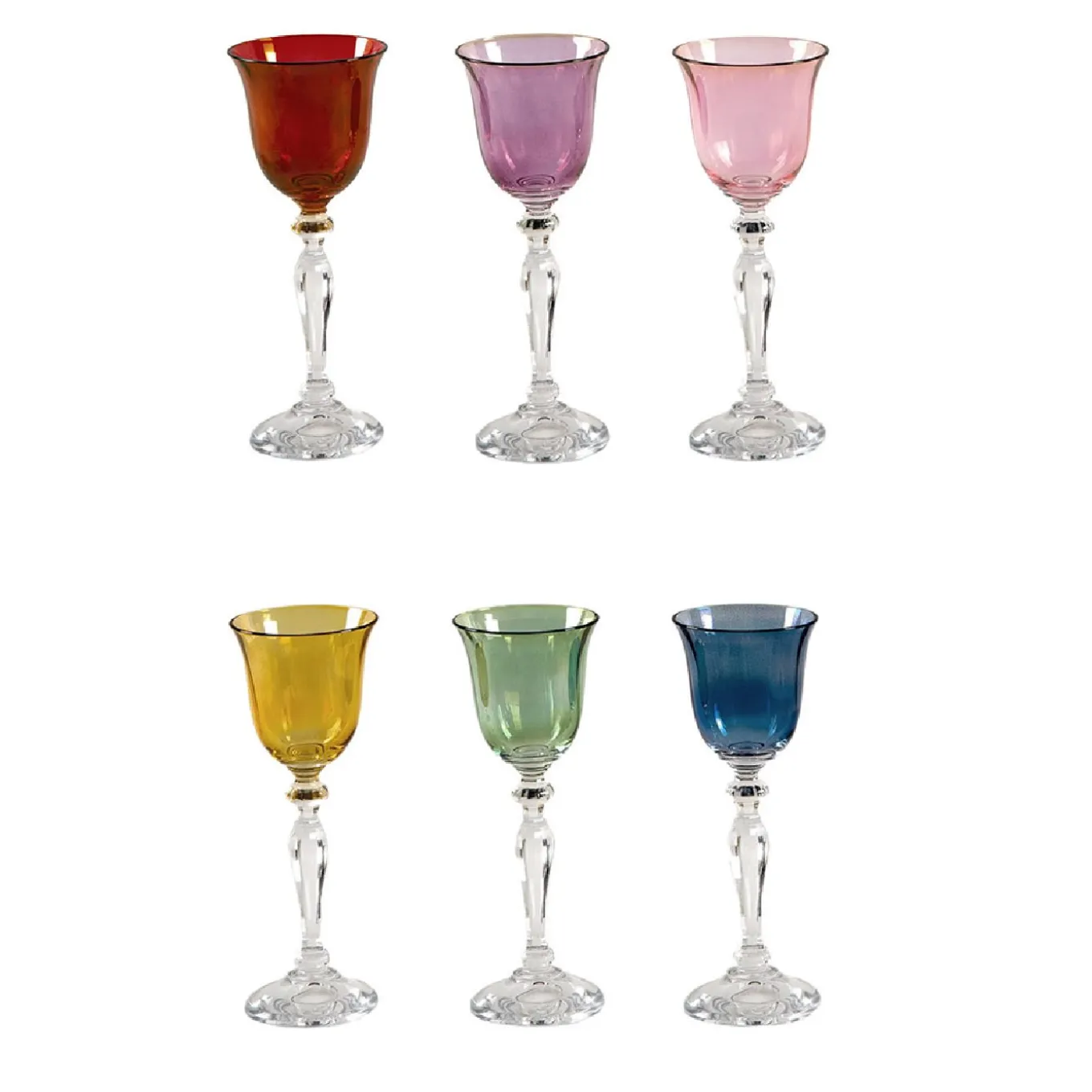 Polychrome Set of 6 Goblet-Like Liquor Glasses