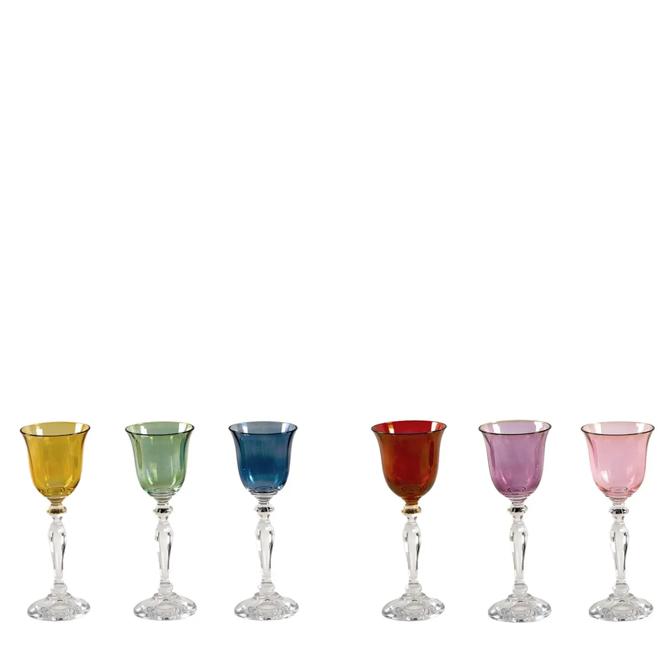 Polychrome Set of 6 Goblet-Like Liquor Glasses