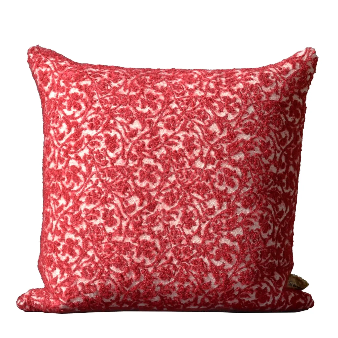 Polypode Square Floral Red & White Boucle Wool Cushion