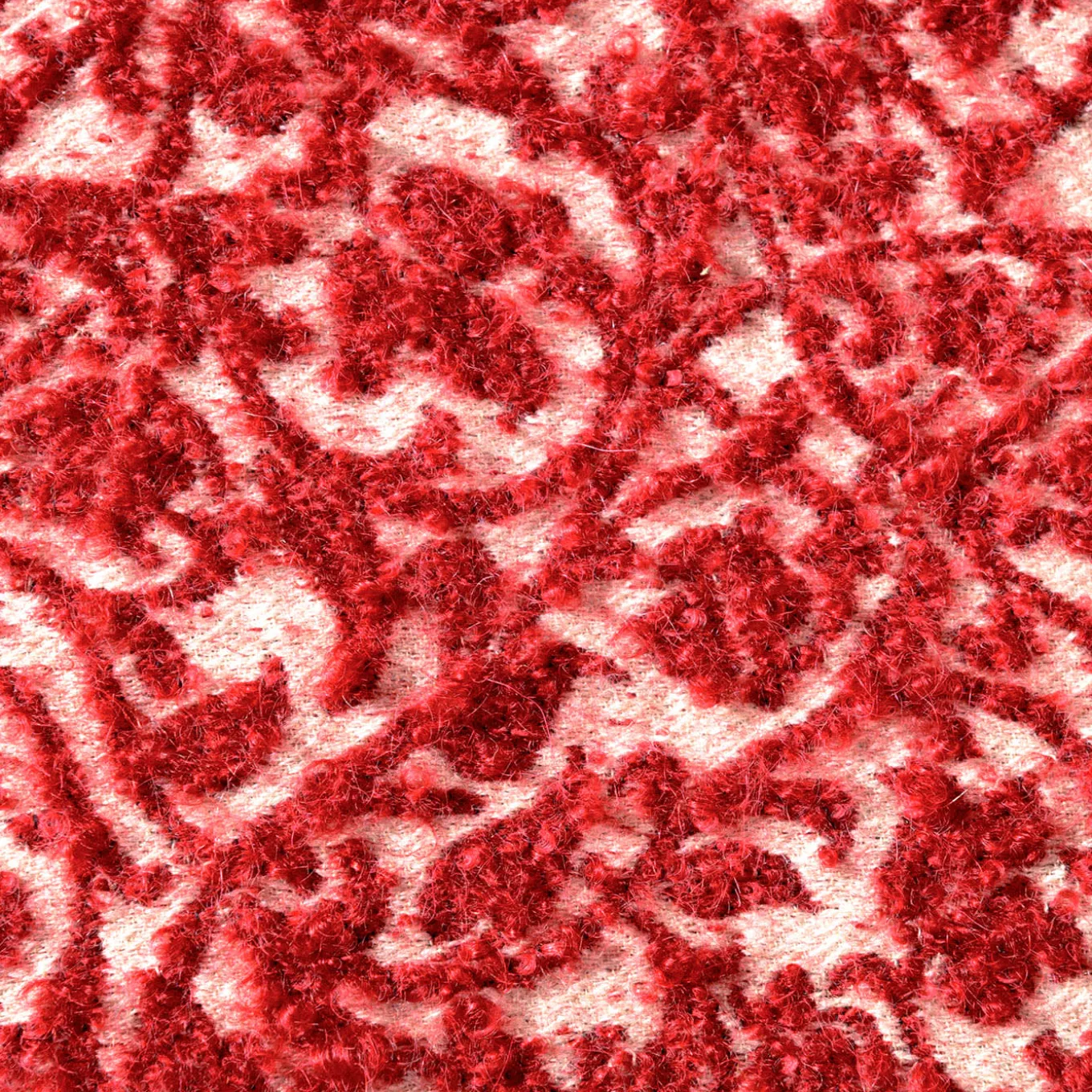 Polypode Square Floral Red & White Boucle Wool Cushion