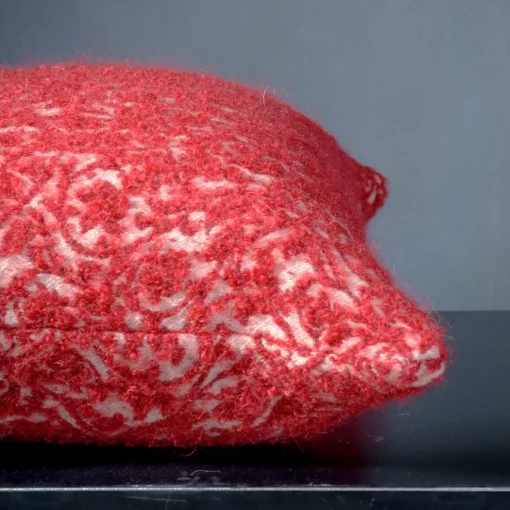 Polypode Square Floral Red & White Boucle Wool Cushion