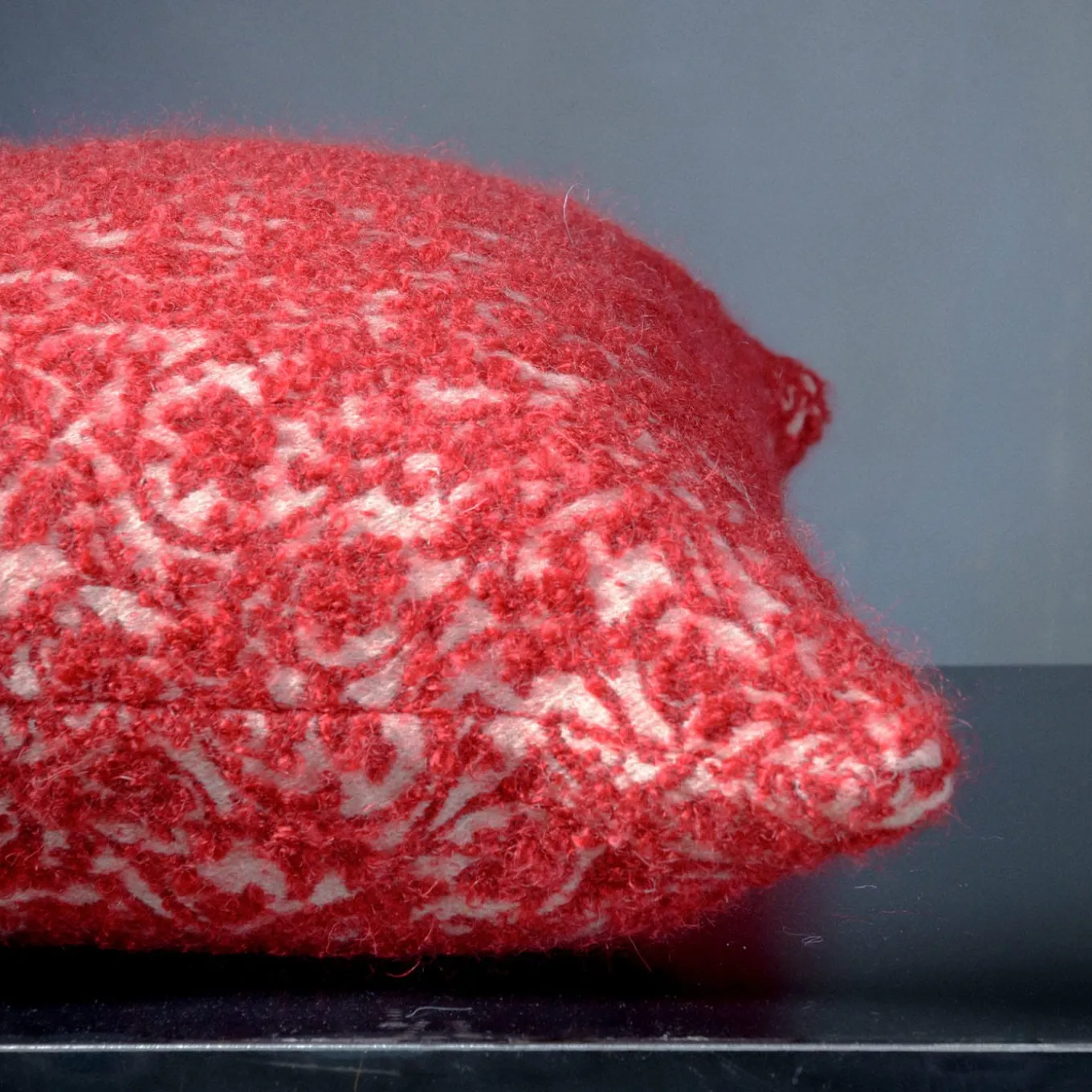 Polypode Square Floral Red & White Boucle Wool Cushion