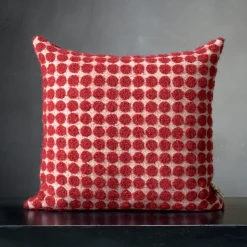Polystic Square Dotted Red & White Boucle Wool Cushion
