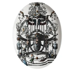 Pompei Porcelain oval Serving Platter with grotesque drawing