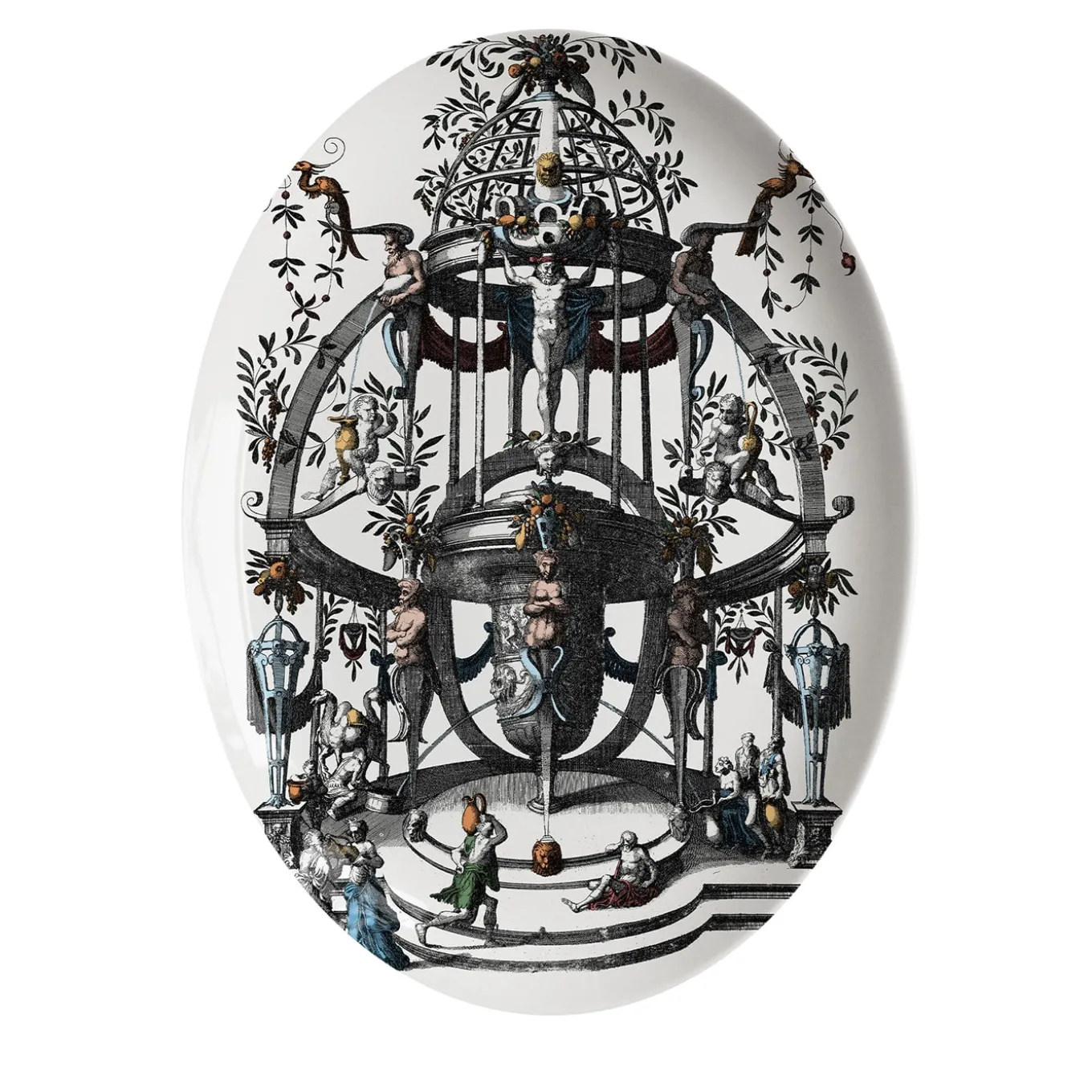 Pompei Porcelain oval Serving Platter with grotesque drawing