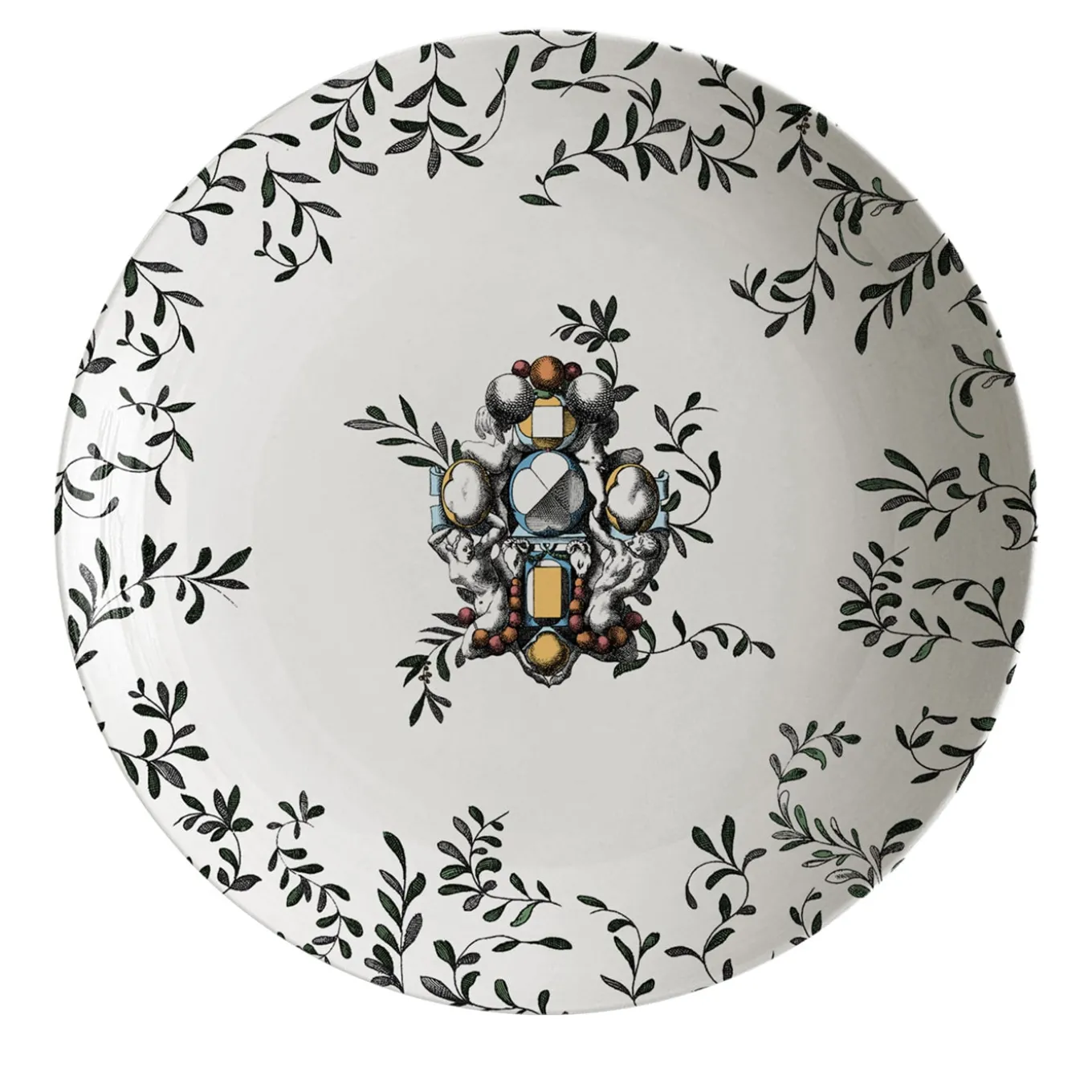 Pompei Porcelain Soup Plate with branches and jewel #1